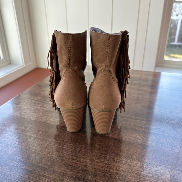 Light Beige Suede Ankle Boots with Fringe Detail - Picture 6 of 12
